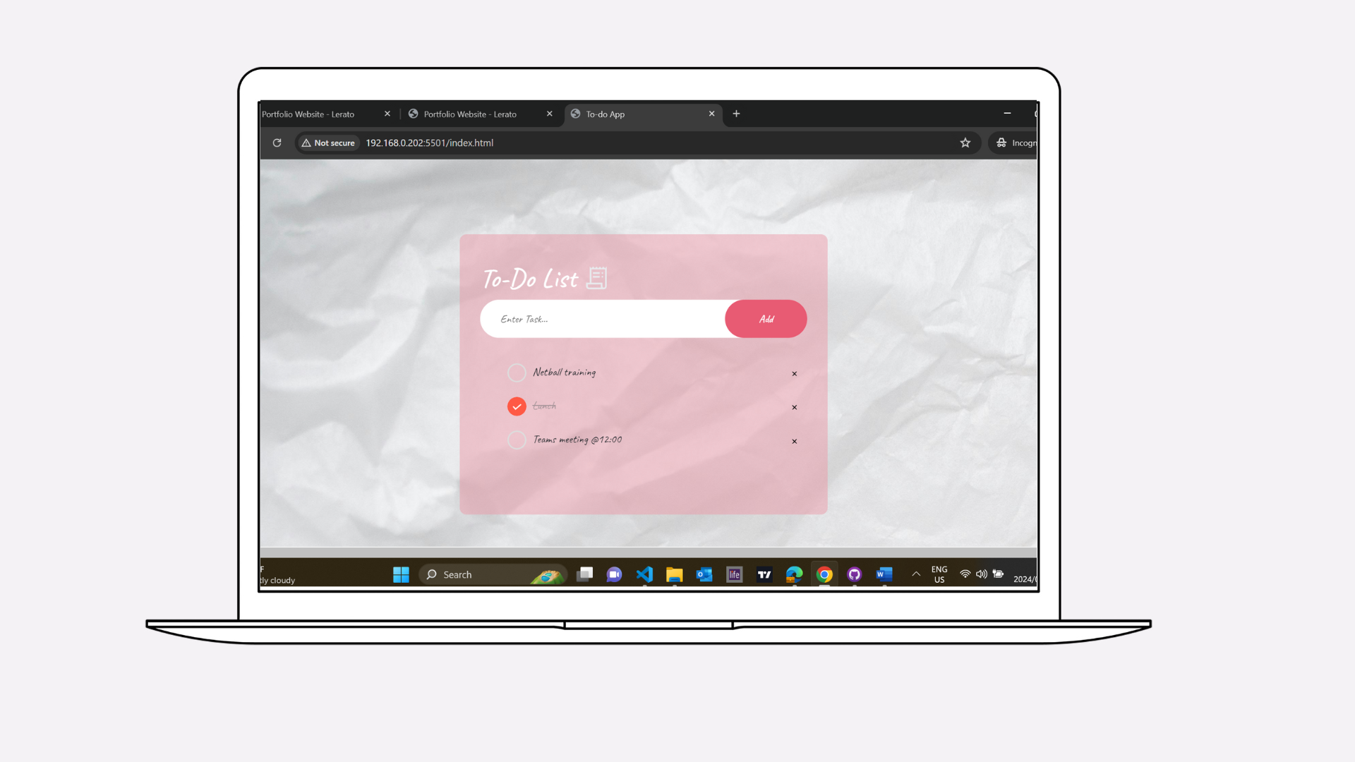 screenshot of the to-do app on a laptop